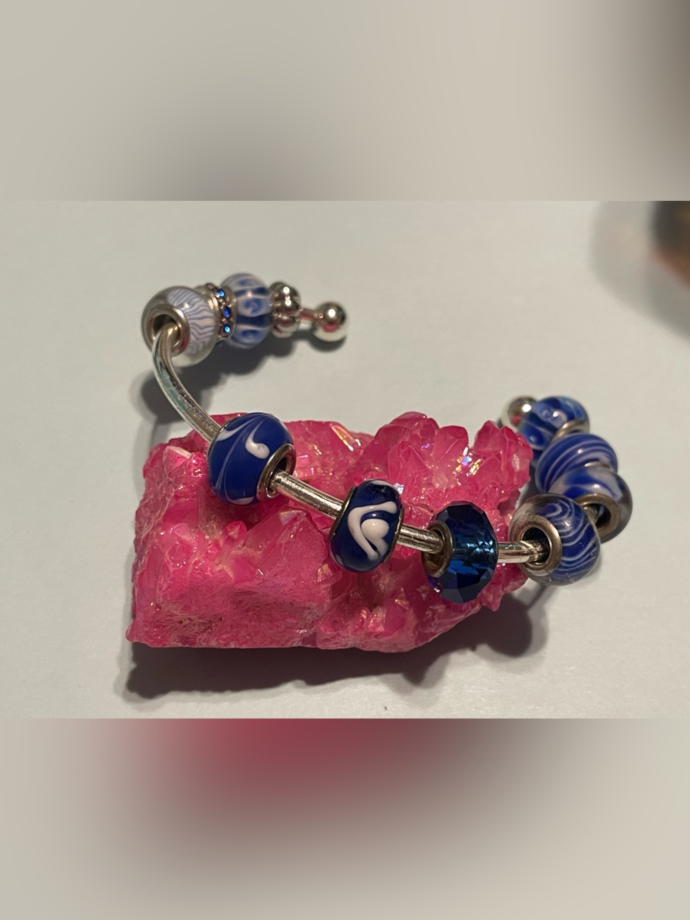 Silver Tone Glass Bead Cuff Bracelet #0154